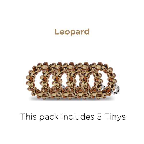 Teleties - Tiny Spiral Hair Coils - Ponytail Holder Hair Ties For Women - Phone Cord Hair Ties - Strong Grip, No Rip, Water Resistant, No Crease Hair Tie Coils - Tiny 5 Pack - Leopard #TOP2