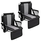 ALPHA CAMP 2 Packs Stadium Seat Chair for Bleachers with Back & Arm Rest, Black Grey