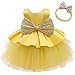 Abito da bambina senza maniche con paillettes e fiocco, in tulle, tutù, per matrimonio, damigella d'onore, compleanno, Natale, festa formale, abito da sera con fascia Giallo 5-6 Anni