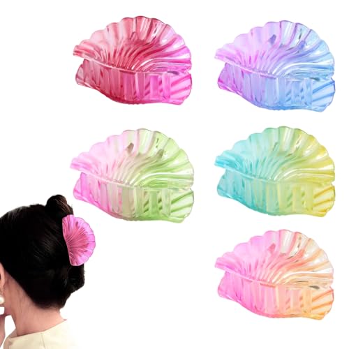 Image of 5 Pcs Korean Gradient Shell Hair Claw Clips Colorful and Durable Clutches Thick & Thin Hair, Strong Hold Hair Clutcher Accessories for Women & Girls