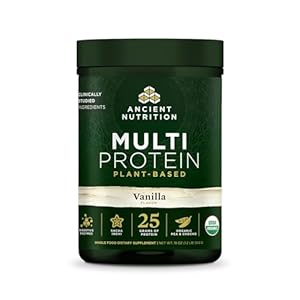 Ancient Nutrition Organic Multi Protein Plant Based Powder, 25g Protein, Hydrolyzed Pea Protein, Digestive Enzymes & Probiotics, Supports Muscle & Gut Health, Vanilla, 15 Servings