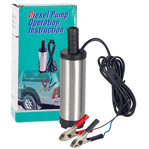 DC 12V 38mm Bomba sumergible de diesel y de aceite con Malla Filtro,12L/min - Bomba Eléctrica de agua hecha de acero Inoxidable para Transferencia de Combustible