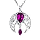 AOBOCO Moon Necklace Sterling Silver Celtic Crescent Moon Goddess Pendant Irish Good Luck Necklace with Birthstone Crystal, Celtic Moon Jewelry Gift for Women Mom Wife