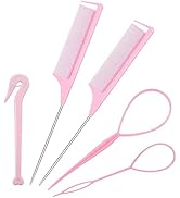Parting Comb Braiding Comb Tool - Hair Pull Through Tool Set with 2 Pcs Rat Tail Combs for Braidi...