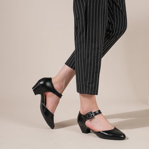 LIURUIJIA Women's Closed Toe Low Chunky Heel Pumps Ankle Strap Dress Shoes for Work Wedding Party Dance4