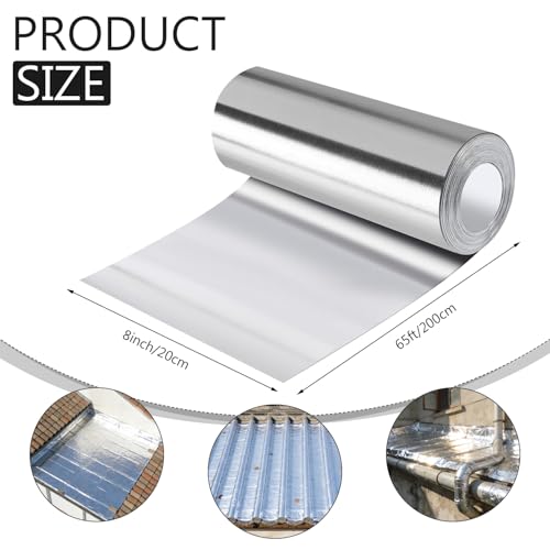 X-Kingsun Aluminum Flashing Roll 8\'\' x 65\' Aluminum Roof Flashing 0.2mm Thicked Roof Panels Metal Garden Preventing Roofing for Sealing Windows Doors Repair Installation