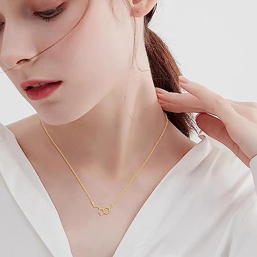 DOVRAN Serotonin Molecule Necklace 14K Solid Gold Caffeine Molecule Necklace Serotonin Necklace Gold Science Jewelry Gifts For Women, Ideal Necklaces for teacher, Professor, Science Lovers4