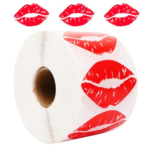 BLSUREFYX 1000 PCS Kissing Lips Stickers 2.2 x 1.4 Inch Kiss Sticker Self-Adhesive Waterproof Fade-Resistant Roll up Clear Lips Stickers for Gifts Party Handicraft Home Decoration Use Red
