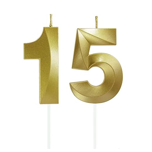 Velas de Cumpleaños con Números Velas Cumpleaños Decoracion Tartas Cumpleaños Toppers de Pastel Decorativo,para Fiesta de Cumpleaños Boda Aniversario Celebración Oro (Número 15)