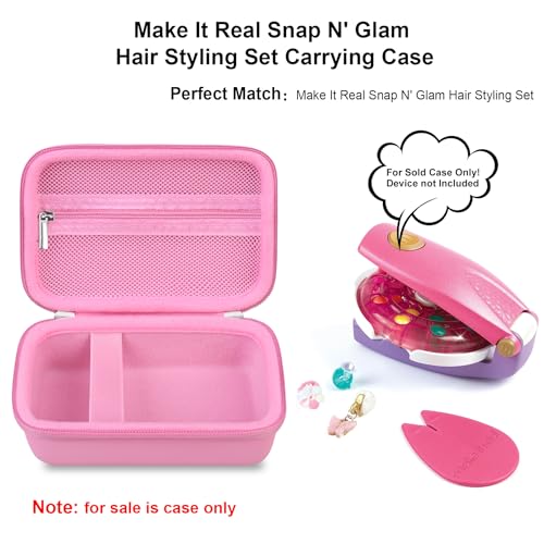 Image of Elonbo Carrying Case for Make It Real Snap N' Glam Hair Styling Set, Girls Hair Styling Tool Storage Bag, Butterfly Gem Travel Organizer, Pocket fits Reusable Bead Clips, Gems Accents, Dark Pink