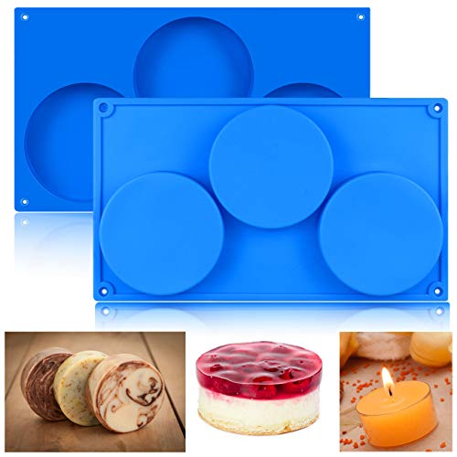 BUSOHA Round Silicone Mold (2pack) 3-Cavity Large Round Disc Mold for Cake,Pie,Candy,Custard,Mousse,Epoxy Resin,Soap,Tart,Resin Coaster,Pastry Bakeware Mold