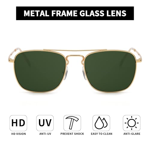Image of JIM HALO Retro Square Aviator Sunglasses Premium Glass Lens Flat Metal Eyewear Men Women