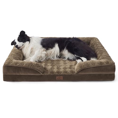 Bedsure Orthopedic Dog Beds Large Sized Dog - Washable Large Dogs Bed Waterproof, Big Comfort Pet Couch with Washable Removable Cover, Supportive Foam Pets Sofa with Nonskid Bottom, Plush-Brown