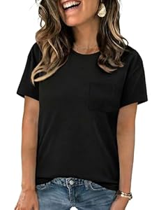 Crewhpo T-Shirt für Damen Kurzarm Shirts Sommer mit Rundhalsausschnitt Basic T-Shirts Einfarbige Casual Top Stretch Baumwolle Oberteile Lockeres Elegant Schwarz