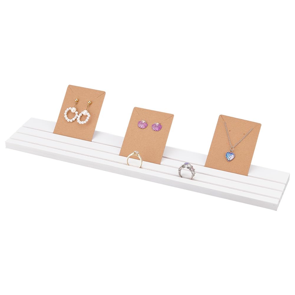 PH PandaHall Wooden Earring Display Stand, 3 Slot Ring Jewelry Display Stand White Jewelry Organizer Tray Wood Business Card Holder for Selling Earring Showing Jewlry Display, 15.35x3.05x0.45inch