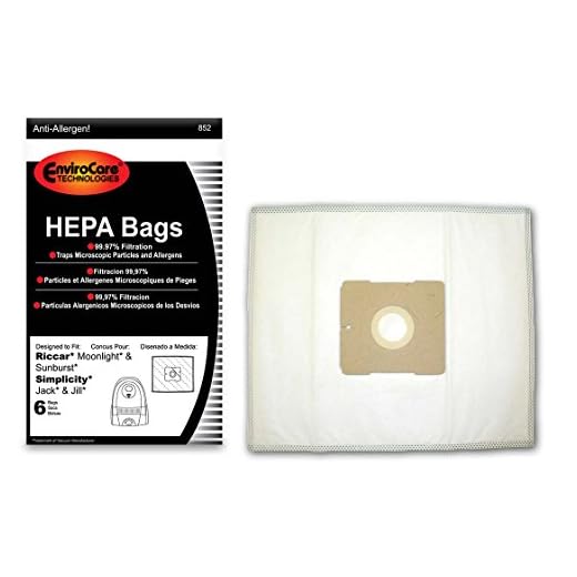 EnviroCare Replacement HEPA Filtration Vacuum Cleaner Dust Bags made to fit Riccar Moonlight and Sunburst. Simplicity Jack and Jill Canisters 6 pack