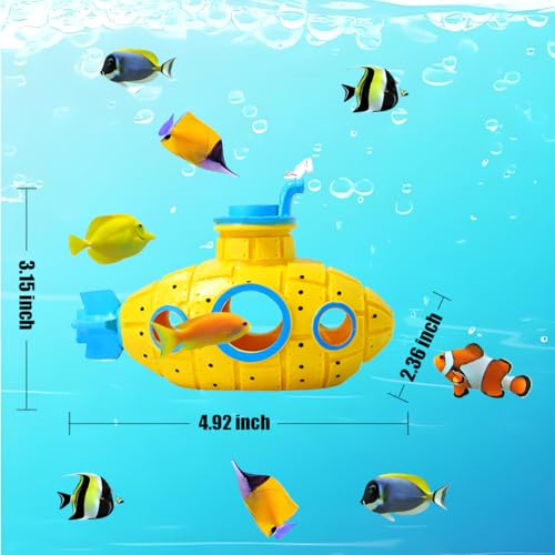 Image of Aquarium Decorations Submarine Fish Tank Decor with Submarine, Fish Tank Accessories for Betta Fish, Cute Aquarium Ornament, Yellow