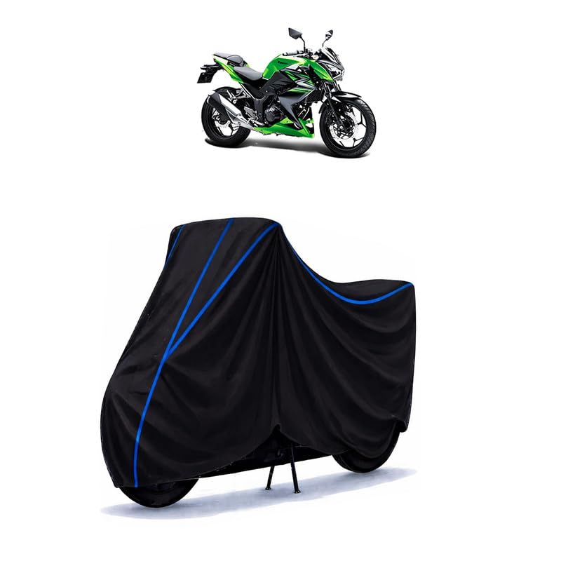 Image of Z Bike Cover Water Resistant Universal Motorcycle Rain | Heavy Duty UV Protection, Dust, Scratch Indoor Outdoor All Weather with Black Blue Piping Elastic