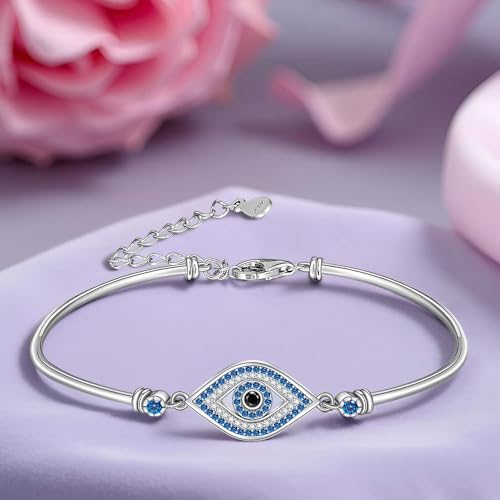 Evil Eye Bracelets Blue Evil Eye Bracelet for Women Sterling Silver 925 Turkish Greek Jewelry for Protection Bangle3
