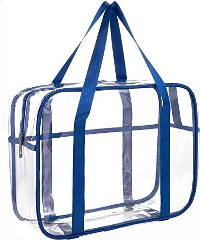 ONEGenugTransparent Toiletry Bag, Transparent Tote Bag, Travel Bag, PVC Toiletry Bag, Travel Organiser, Bag, Waterproof Changing Bag, Travel Handbag, Mummy Bag, 36 cm x 15 cm x 28 cm, blue