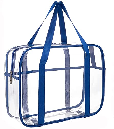 ONEGenugTransparent Toiletry Bag, Transparent Tote Bag, Travel Bag, PVC Toiletry Bag, Travel Organiser, Bag, Waterproof Changing Bag, Travel Handbag, Mummy Bag, 36 cm x 15 cm x 28 cm, blue