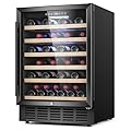 Mojgar 24 Inch Wine Cooler, 51 Bottle Wine Refrigerator with Removeable Shelves & Blue Interior Light, Stainless Steel Wine Fridge, Built-in/Freestanding (Single Zone & Black Door)