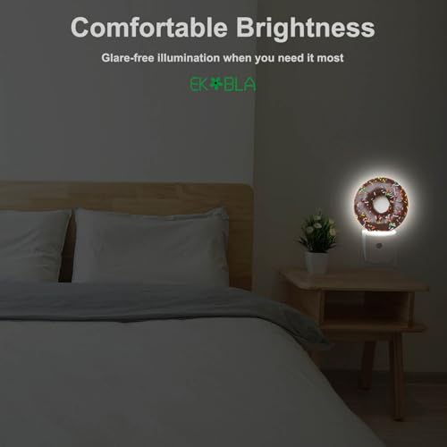Image of EKOBLA Donut Night Light, Chocolate Dessert Snack Night Lights Plug Into Wall for Kids, 0.5W for Stairway, Hallway and Bedroom