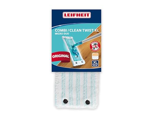 Leifheit Clean Twist XL micro duo Panno mop in microfibra, Ricambio panno lavapavimenti con setole speciali, Mop ricambio ideale per pavimenti lisci