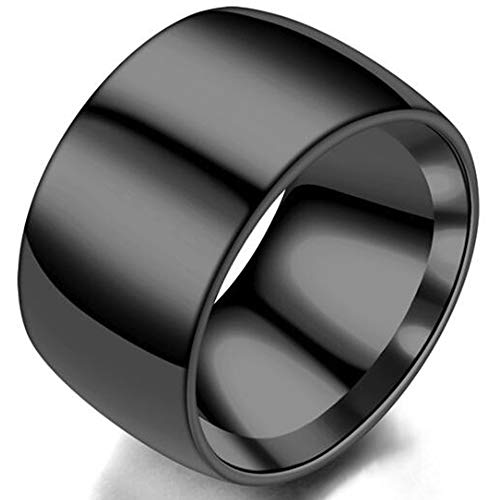 12mm Stainless Steel Classical Simple Plain Wedding Band Ring (Black, 10)
