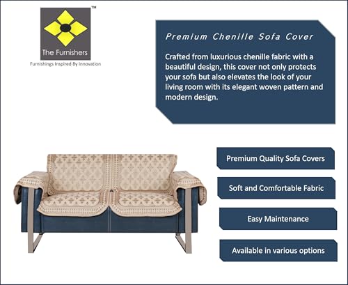 Image of Premium Chenille Woven Anti-Slip 2 Seater Sofa Cover with Arm Rest | L-Shape Sofa Seat Protector for Living Room | Durable & Stylish Slipcover - Beige