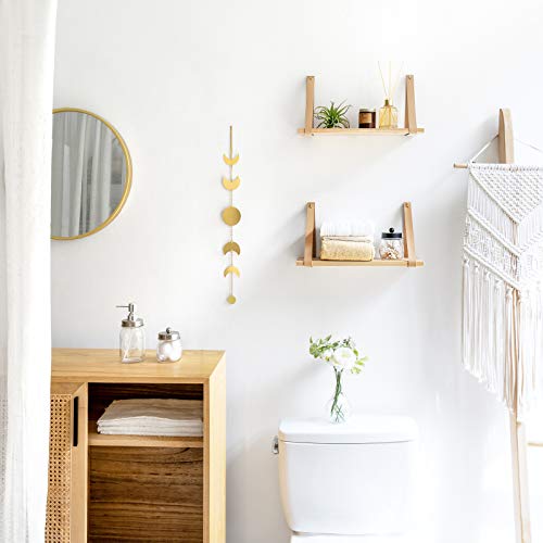 Mkono Hanging Shelf Wall Wood Floating Storage Shelves Leather Strap Swing Organizer For Nursery Bedroom Living Room Bathroom Dorm, Set Of 2 #TOP5