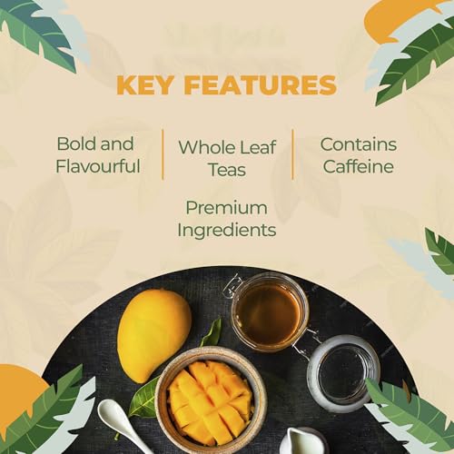 Image of Golden Tips Indian Mango Black Tea, 25 Teabags, High Grown Full Leaf Black Tea, Rich & Natural Mango Flavor, Bold & Aromatic, Energizing & Refreshing Brew