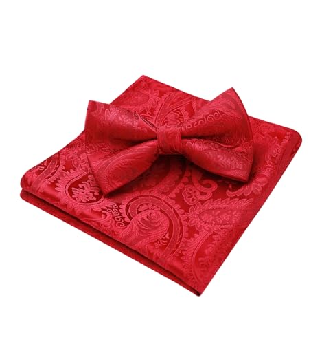 Image of HISDERN Bow Ties for Men Paisley Floral Pre-tied Bowtie Pocket Square Set Men's Formal Bow Ties Wedding Party