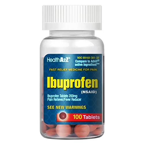 Image of HealthA2Z Ibuprofen 200mg | Pain Relief | Body Aches | Headache | Arthritis | Cramps | Back Pain | Fever Reducer (100 Count)