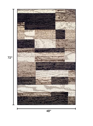 SUPERIOR Indoor Area Rug, Jute Backed, Modern Geometric Patchwork Floor Decor for Bedroom, Office, Living Room, Entryway, Hardwood Floors, Rockwood Collection, 4' x 6', Chocolate
