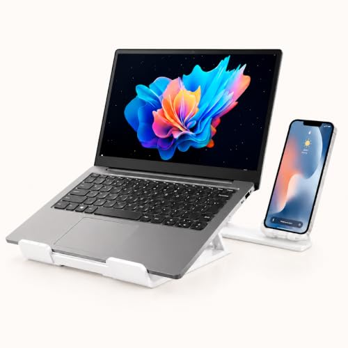 Image of 2-in-1 Laptop Stand and Mobile Stand, Ergonomic, 5 Steps Adjustable Height, Anti-Slip Base, Heat Dissipation, Portable, Lightweight, Compatible with All Laptops