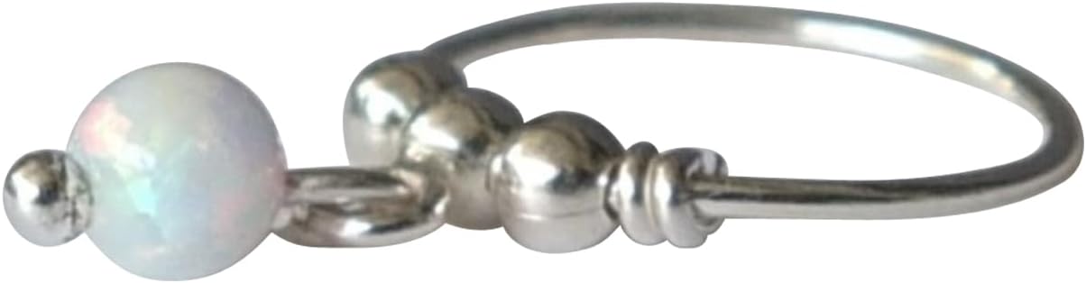 Handmade Silver Single 10MM Cartilgae Helix Piercing Hoop Earring with One 3mm White Opal, 925 Sterling Silver Very Small 10MM Thin 22 Gauge Hoop for women, By Miya Jewelry Creations - Image 4