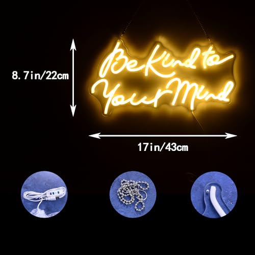 Image of Be kind to Your Mind Neon LED Sign Hippie Letters Reusable Neon Lights for Wall Art Decor, Encouragement Gifts, Health Quote Lamp Light up Bedroom, Office, Home,Study, Reception Room