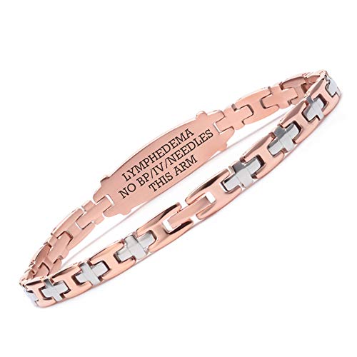 Linnalove Lady Medical Alert Id Bracelets-Rose Gold Medical Bracelets For Women-7.5" With Pre-Engraving Lymphedema No Bp/Iv/Needles This Arm #TOP29