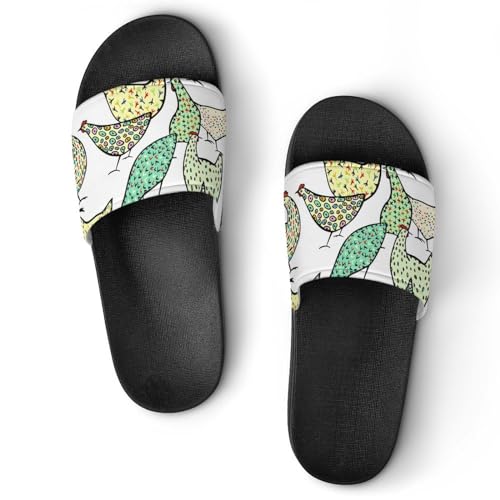 Claquettes femme poule colorées au design antidérapant et semelle souple de maison