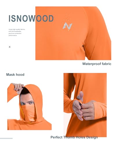 Image of isnowood Sun Shirt UPF 50+ Men's Fishing Long Sleeve UV Protection Hoodie Hiking Rash Guard Swimming Running