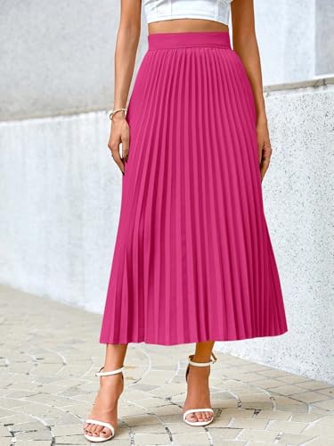 Solid Color High Waist Pleated Maxi Elegant Skirt Basic Women's Summer Casual Vinage Skirt4