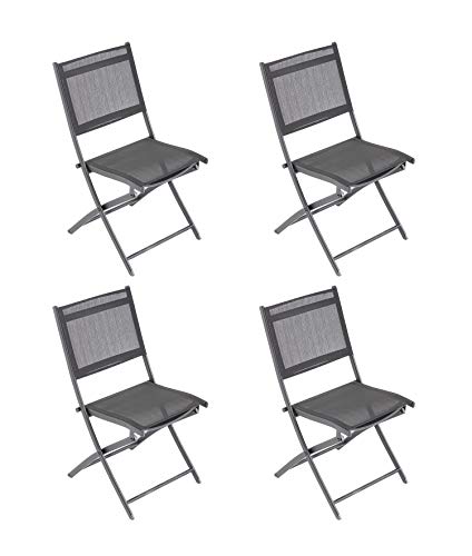 Laxllent Klappstuhl Balkon 4er Set,Alu klappstuhl,Atmungsaktiv Rückenlehne aus Textilene,Gartenstuhl 85x46x45cm,Schwarz,für Camping,Balkon,Garten Cover