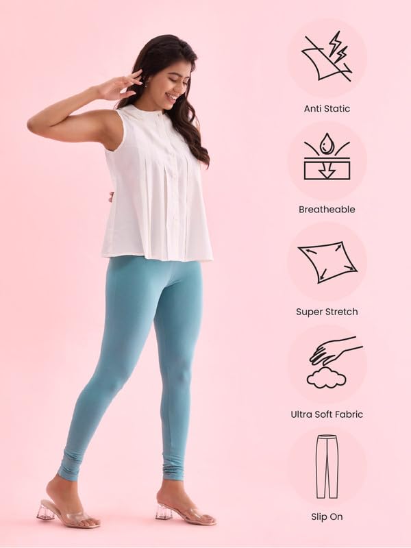 Image of GO COLORS Soft Cotton Stretch Ankle Length Leggings for Women | Breathable