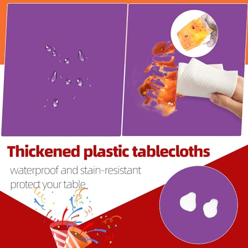 Image of Purple 6 Pack Plastic Table Cloth 84 inch, Disposable Round Tablecloth Table Cover, Plastic Tablecloths for Parties