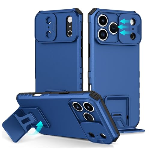 Coque iPhone 14 Pro Max bleu rigide en silicone avec support intégré