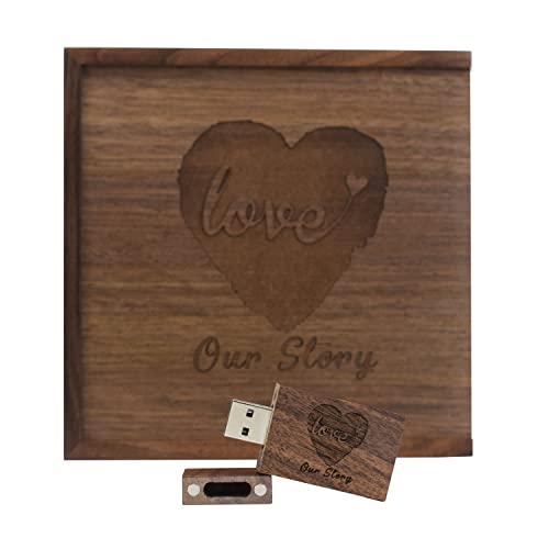 64GB Wooden USB Stick with Box, Engraved Wedding USB 3.0 Flash Drive, ‘Our Story’ Memory Stick in Presentation Box - Image 3