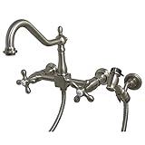 Nuvo Elements of Design ES1248AXBS New Orleans 8' Center Wall Mount Kitchen Faucet with Brass Sprayer, 8- 1/2', Satin Nickel