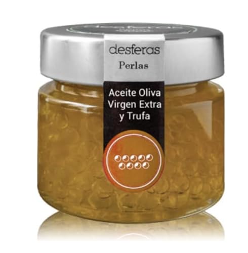 Aceite de Oliva Virgen Extra con Trufa blanca en Esferas. Esferificaciones de sabores. Perlas elaboradas con Aceite de Oliva Virgen Extra con Trufa. Botes de 80grs. Productos Gourmet. (1 Bote)