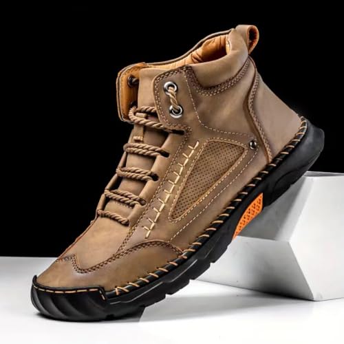 Olveros Boots Men's Comfortable Handmade Leather Boots – Waterproof, Arch Support, Pressure Relief, Spacious Toe Box Outdoor Leather Shoes2